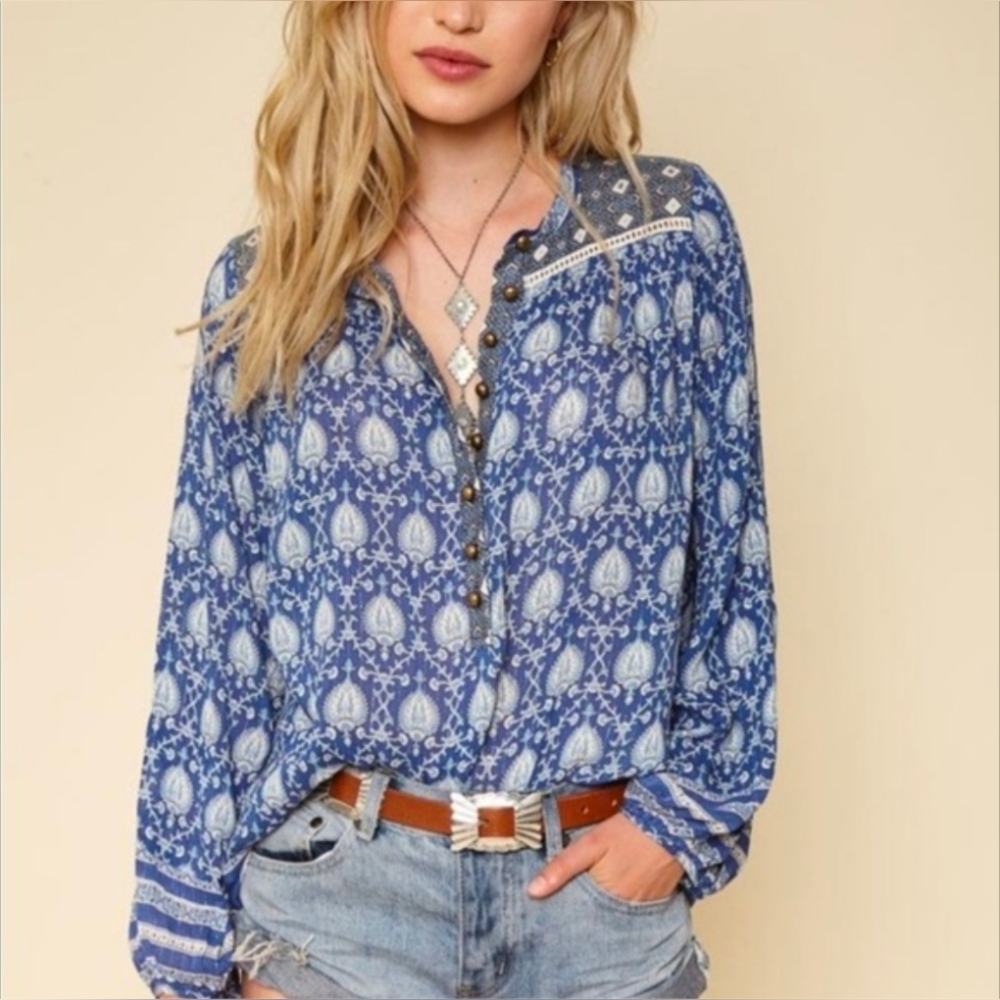 SPELL Oracle Blouse in Indigo Blue size small
